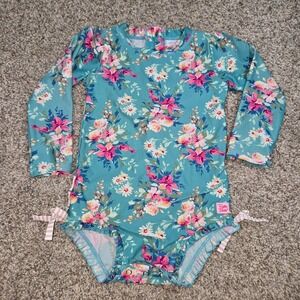 RuffleButts Fancy Me Floral LS One-Piece Rash Guard - 2T